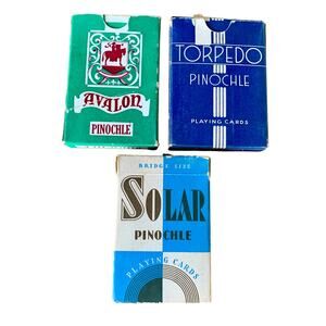 Vintage Pinochle Cards Set of 3 Solar Avalon Torpedo COMPLETE Buck Flowers